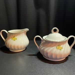 Cream & Sugar Set Yellow Rose Print Design Bristol Fine China Bridal Bouquet